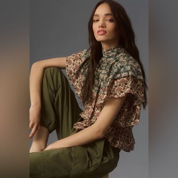 Anthropologie Let Me Be High-Neck Printed Peasant Blouse NWT - Picture 3 of 10